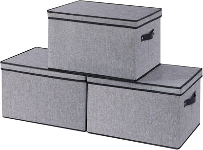 Fabric Storage Boxes, 3 Pack Large 16.5 x 11.8 x 10.2 Inch Baskets with Lids, Decorative Linen Closet Organizers with