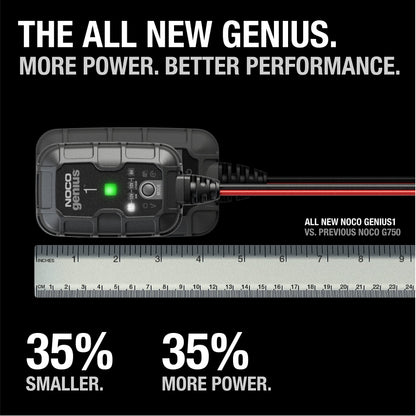 NOCO GENIUS1: 1A 6V/12V Smart Battery Charger – Automatic Maintainer, Trickle Charger & Desulfator with Overcharge Protection & Temperature Compensation – For Lead-Acid & Lithium Batteries