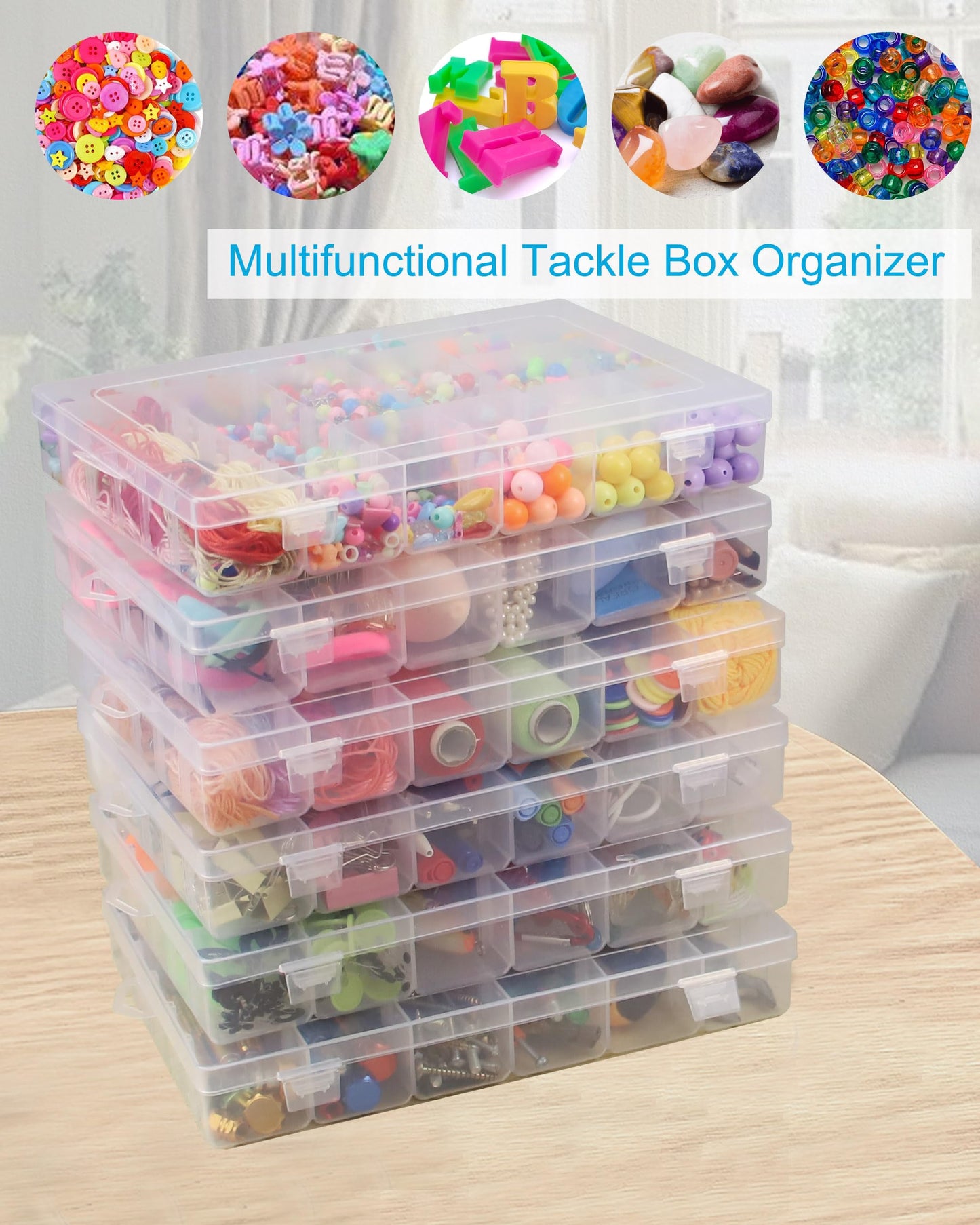Facikono 6 Pack 36 Grids Bead Organizer Tackle Box Organizers Plastic Organizer Box with Dividers Craft Storage Containers for Beads, Jewelry Clear Boxes Organizers