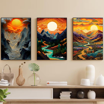 Yijingtop 6 Packs Abstract Landscape Diamond Art Kits for Adults,5D DIY Paint with Round Full Drill Diamonds Paintings Gem Art Kits for Home Wall Decor Gift (12X16 Inch)