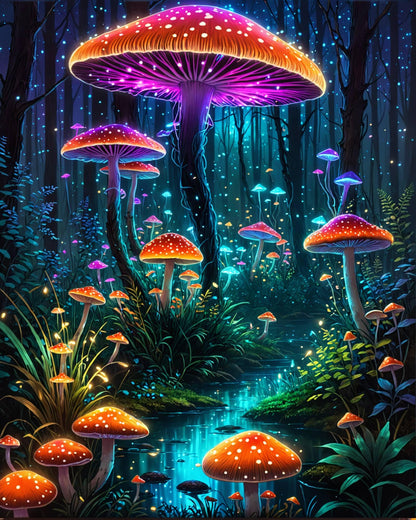 ldazao Paint By Numbers Kit for Adults Beginner Mushroom Paint By Number Kits On Canvas Mushrooms Forest Adults' Paint-By-Number Kits DIY Oil Painting Kits for Gift Wall Decor 16x20 Inch