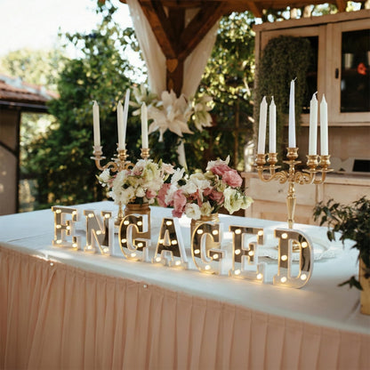 U2KEERE Engaged LED Light up Letter - Mirror Surface Marquee Letter Neon Light Sign for Engagement Wedding Bridal Shower Party Decorations