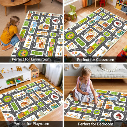 31' 47' 31"x47") Kids Rug x Car Rug Play Mat for Track Toys, Road Rugs for Kids, Area Rugs Soft Non Slip Fun Car Carpet