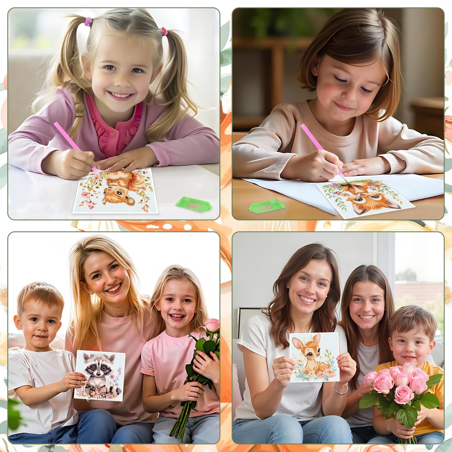 Cheerupp 4 Pcs Woodland Animal Diamond Art Kits for Kids, Cute Jungle Animal DIY Creative Diamond Art Sticker Craft by Number for Adults Beginner, Full Round Drill Gem Art for Home Wall Decor