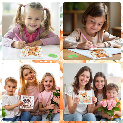 Cheerupp 4 Pcs Woodland Animal Diamond Art Kits for Kids, Cute Jungle Animal DIY Creative Diamond Art Sticker Craft by Number for Adults Beginner, Full Round Drill Gem Art for Home Wall Decor
