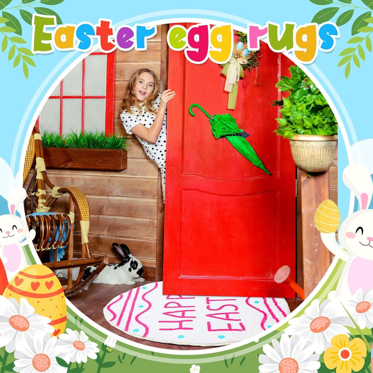 Easter Bathroom Rug, Easter Eggs Bunny Mat, Non-Slip Doormat for Indoor Outdoor Home Holiday Decoration