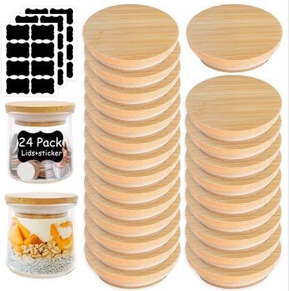 24 5 oz Oui Yogurt Jar Lids - Pcs Oui Lids - Made of Natural Bamboo Wood, with Silicone Sealing Ring and Oui Yogurt Jar