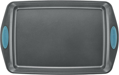 Rachael Ray Bakeware Nonstick Cookie Pan Set - 3-Piece Gray with Agave Blue Grips