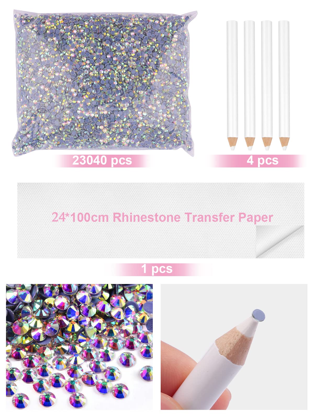 Kalolary 23040 Pieces Hotfix Crystal AB Flatback Rhinestones Bulk for Crafts, Clothes, Nail Art with Rhinestone Transfer Paper and Picking Pen, SS10