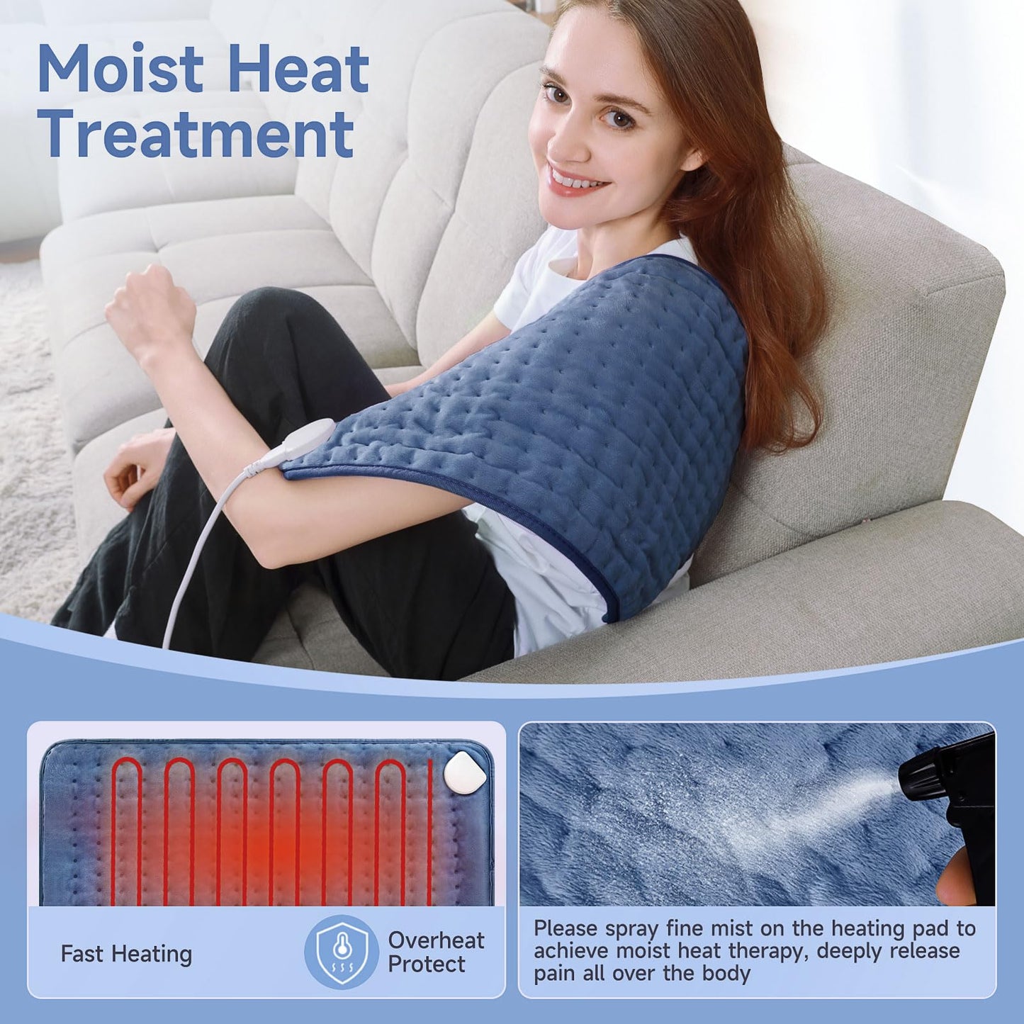 Heating Pad for Back, Large Heating Pads for Body Muscle Pain Cramps Relief, 6 Heat Settings Machine Washable Electric Heating Pad, Birthday Christmas Gifts for Women Mom