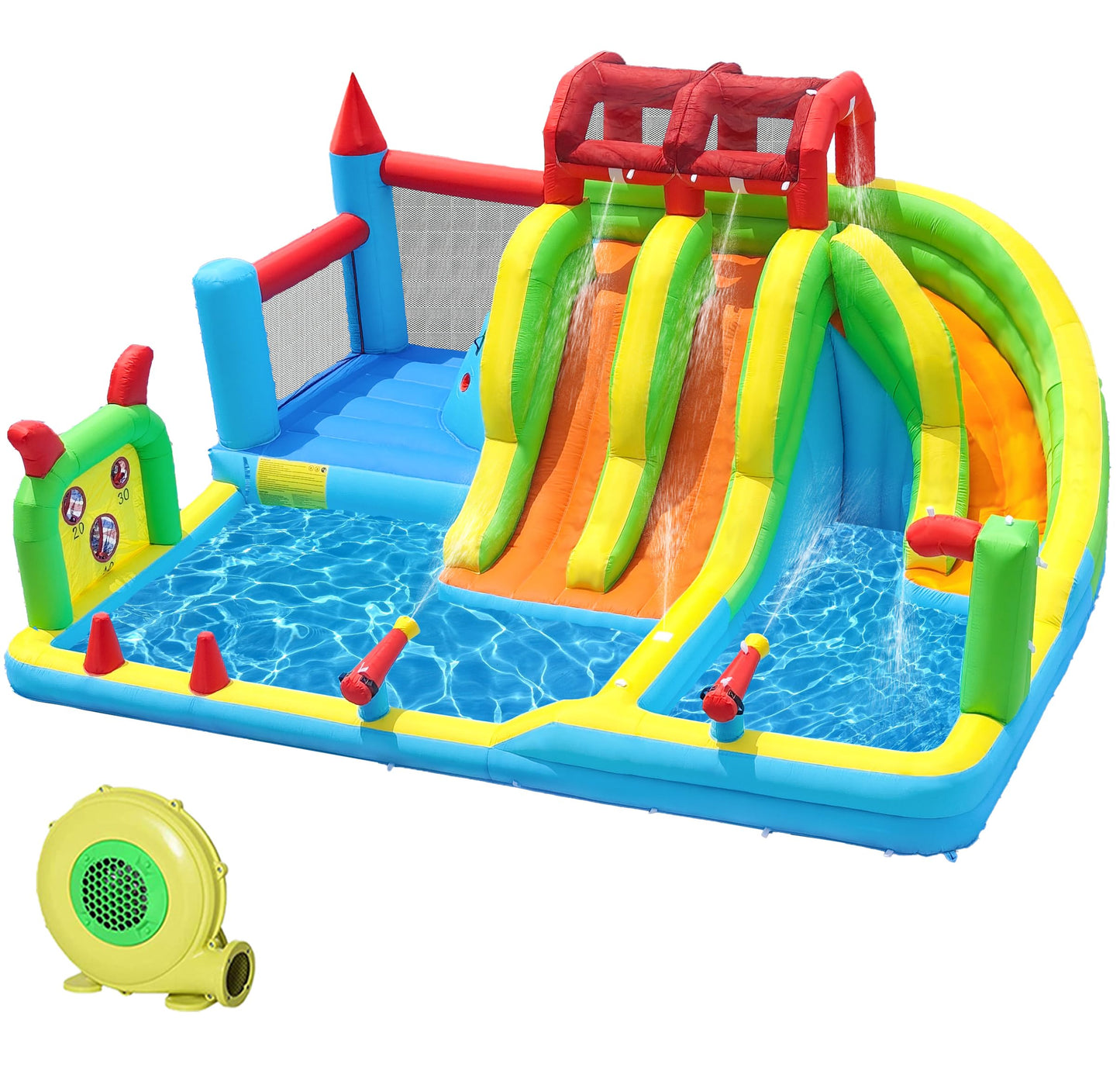 JOOLOOG Giant Inflatable Water Slide Park & Bounce House, 10-in-1 Combo with 3 Slides, Bounce Zone, 2 Pools for Kids