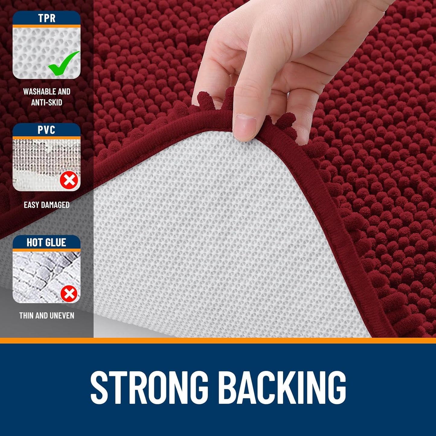 OLANLY Large Bath Rugs - Extra Soft Chenille, Quick-Dry Rubber Backing | 40x32 Inches, Red