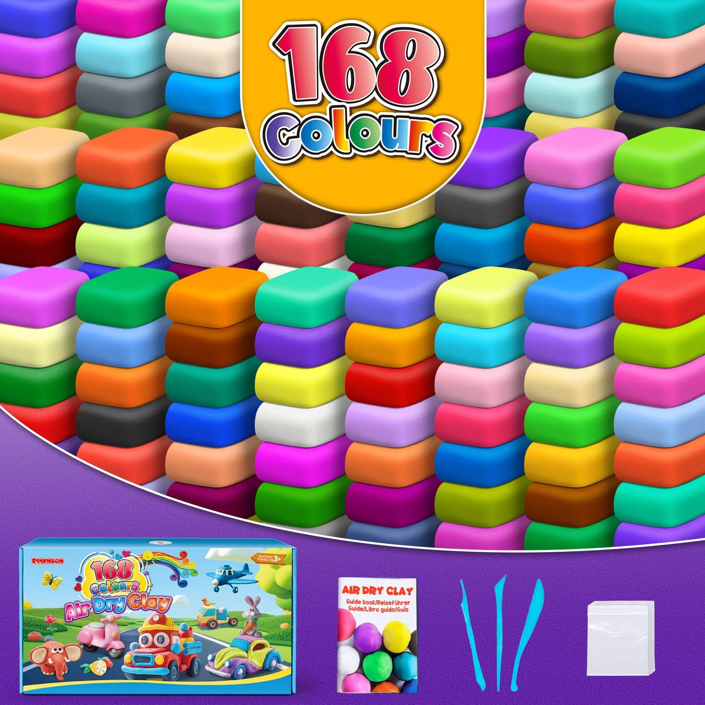 ESSENSON Air Dry Clay 168 Colors, Modeling Clay for Kids, DIY Molding Magic Clay for with Tools, Toys Gifts for Age 3 4 5 6 7 8+ Years Old Boys Girls Kids