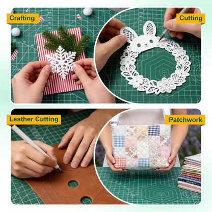 A3 Self Healing Cutting Mat Set, 5 Pack Double-Sided PVC Cutting Mats for Crafts with Inch, Metric, and Angle Guides for Sewing, Quilting, and DIY Cutting