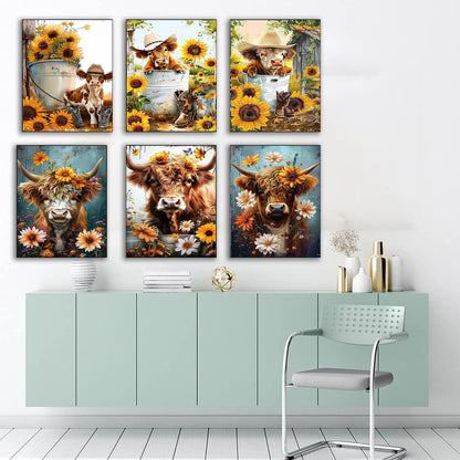 EWJRNSF 6 Pack 5D Diamond Painting Kits for Adults, Highland Cow Diamond Arts Kits Diamond Art Sets,Gem Painting by Number Kits for Adults Beginners Home Wall Decor 11.8x15.7 Inches