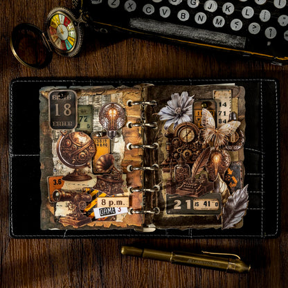 Moriquill 120PCS Steampunk Vintage Stickers – Die-Cut Antique Gears, Bulbs & Butterflies with No-White Edge Cardstock for Scrapbooking, Journaling and DIY Crafts