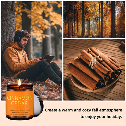 Fall Candles, Cinnamon & Cedar Scented Soy Candles, Autumn/Holiday/Halloween/Birthday/Christmas Gifts for Women & Men, 50-Hours Burning Time (7Oz)