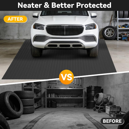 Grandroad auto 10x20 FT Garage Floor Mat, 2.8mm Thickened Flooring Roll for Under Car Diamond Plate PVC Rubber Mat with 20 Pcs Tapes, Non-Slip Floor Mat for Garage, Warehouse, Gyms, Trailer, Black