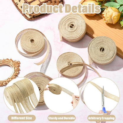 Stiesy Burlap Fabric Ribbon, 5 Rolls Natural Jute Twine for Craft Making Gift Wrapping, 5 Styles Rustic Wedding Decorations, 3/8 to 1-1/4 Inch Tan Ribbon Rolls