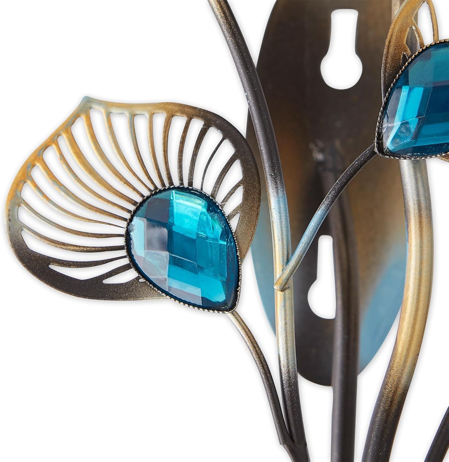 6.75x2.25x10.75, Zingz & Thingz Exotic Peacock Plume Collection Tealight & Candle Lighting, Wall Sconce Single