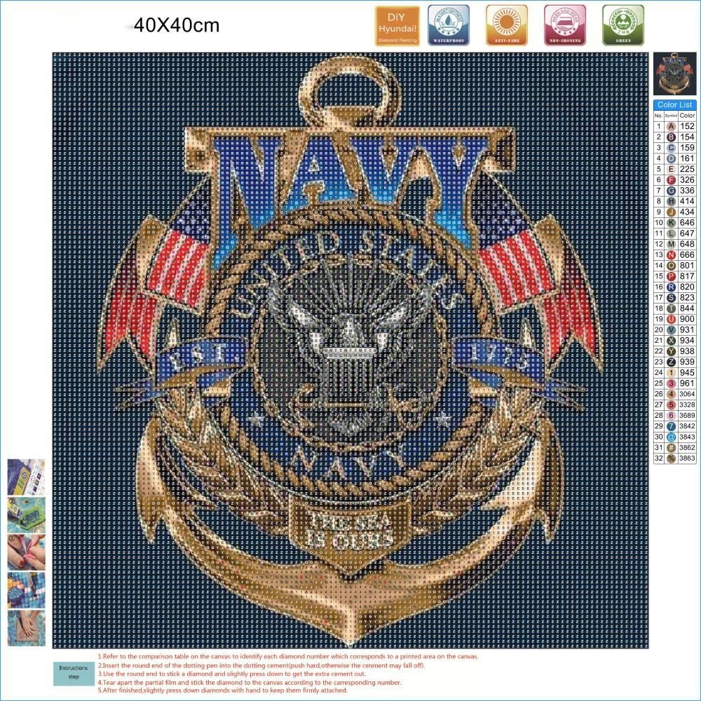DIYPAINTING DIY 5D Diamond Art Painting by Number Kits for Adults Navy 16X16 inches Full Round Drill Rhinestone Embroidery for Wall Decoration