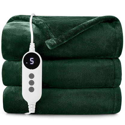 HYLEORY Heated Electric Blanket Throw, 2-Layer Cozy Warm Flannel 50" x 60", Heating Blanket with 9 Heating Levels, 2/4/6/10 Hours Auto Off, Fast Heating Winter Blanket, Dark Grey