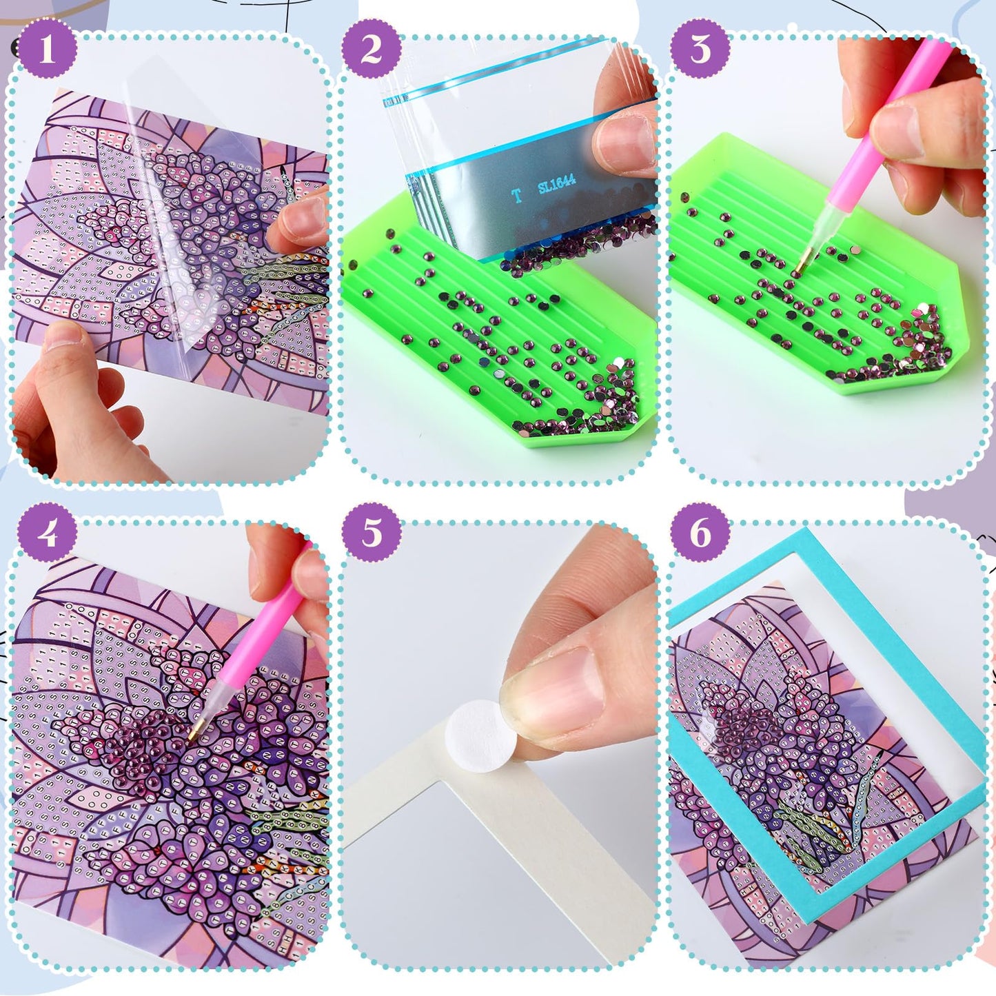 Saillong 24 Pcs Mini Flower Diamond Painting Kits, Small Diamond Art Kits for Adults, DIY Mini Square Drill Flower Gem Sets 1-Hour Painting for Beginners Home Desktop Decor, 5.12x3.94 Inch