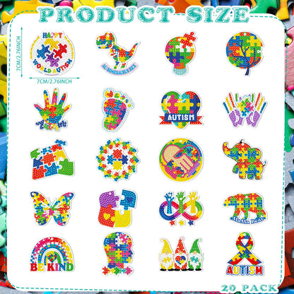 Landical 20 Pcs Autism Awareness Diamond Painting Keychain Autism Puzzle Diamond Art Keychain Kits DIY Keychain Aba Therapist Appreciation Gifts Keyring for Autism Gift Special Education Teacher Gift