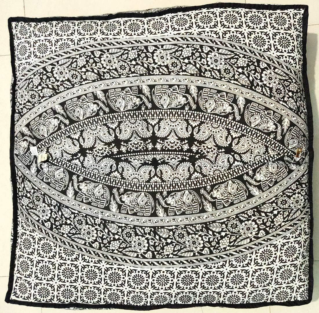 24 Black White Elephant Flower Mandala Mandala Barmeri Large Floor Pillow Cover Cushion Meditation Seating Ottoman