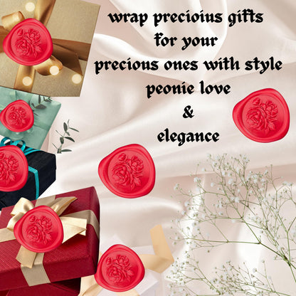 50 Elegant Wax Seal Stickers with 3D Design - Envelope Seal Stickers | Self-Adhesive and Easy to Use | Ideal for Wedding Invitation, Birthday, Thanksgiving, Gift Wrapping, Party(Bright Red Peonies)