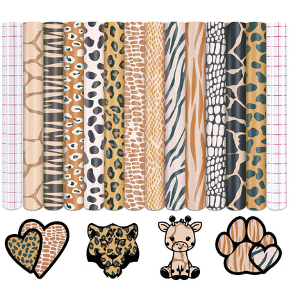 Tintnut Animal Print Pattern Permanent Vinyl - 12Sheets 12 x 10inches Leopard Print Permanent Adhesive Vinyl for Cutting Machine, Home Decor Self Sticker