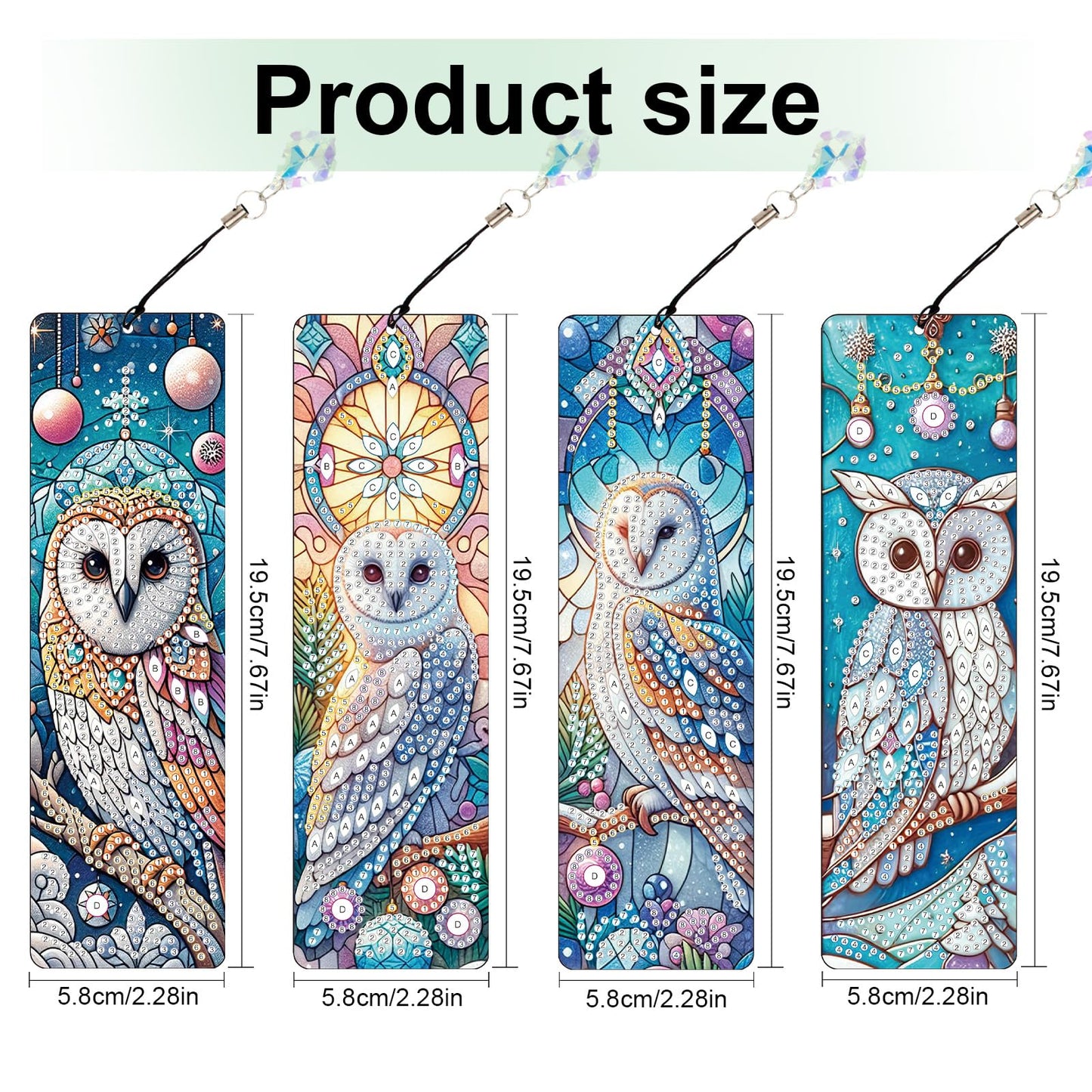 4-Piece DIY 5D Diamond Painting Bookmark Kits, Owl Special Shaped Crystal Rhinestones Book Marks, Handmade Diamond Art Bookmarks with Crystal Pendant Tassels, Decorative Craft Gift Set for Adults