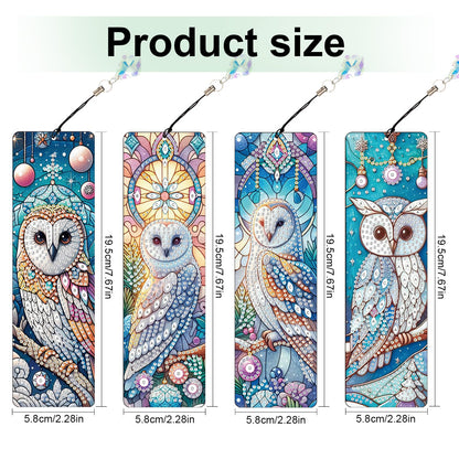 4-Piece DIY 5D Diamond Painting Bookmark Kits, Owl Special Shaped Crystal Rhinestones Book Marks, Handmade Diamond Art Bookmarks with Crystal Pendant Tassels, Decorative Craft Gift Set for Adults