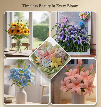 Pipe Cleaner Flower Kit with Hot Glue Gun - 400PCS DIY Pastel Bouquet Crafts - 8mm Fluffier Chenille Stems with Video - Beginner Pipecleaner Flower Making Kit for Teens, Summer Crafts Gift for Her