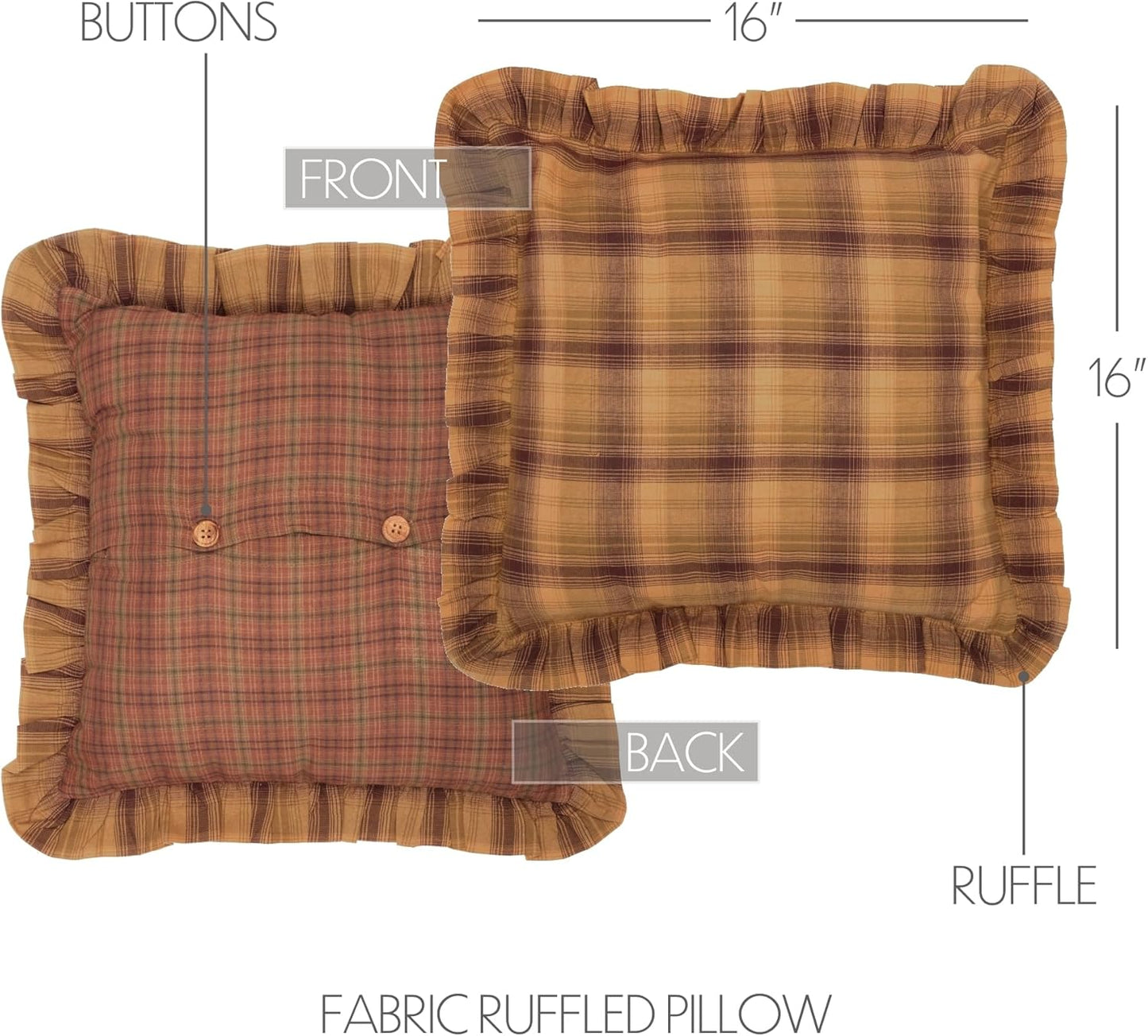 VHC Brands Prescott Plaid Cotton Rustic Square Pillow, 16x16 Filled Bedding Accessory