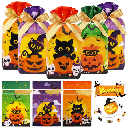 HRX Package 50pcs Halloween Treat Bags, 5.8x9x2.4 inch Drawstring Candy Goodie Bags for Trick or Treat