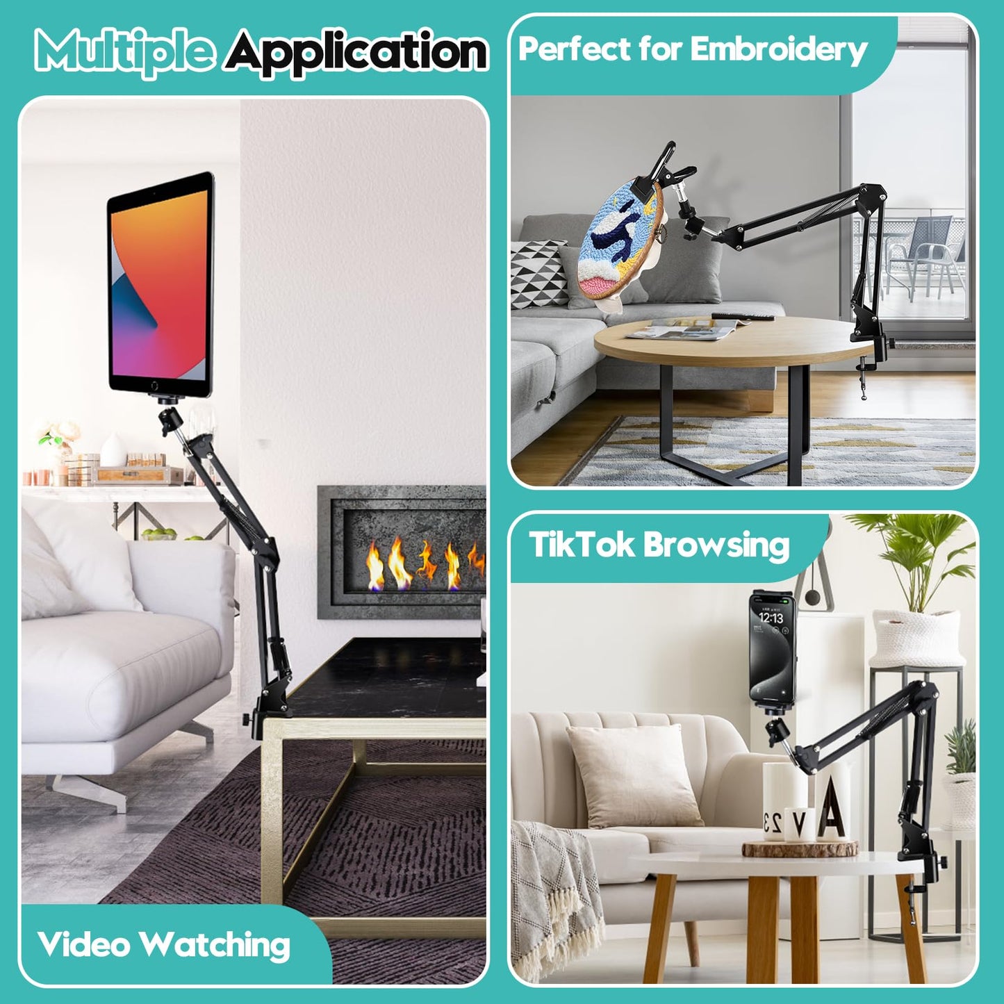 Embroidery Hoop Stand Adjustable Embroidery Stand Metal Embroidery Hoop Clamp Table Stand Suitable for Embroidery Hoops and Phone or Ipad(Black)