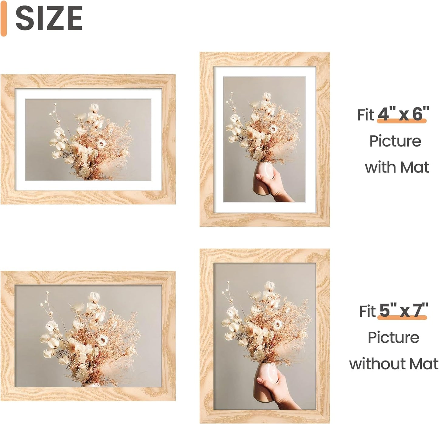Upsimples 5x7 Picture Frame - Versatile Display for 4x6 Photos with Mat | Natural Finish, 1 Pack