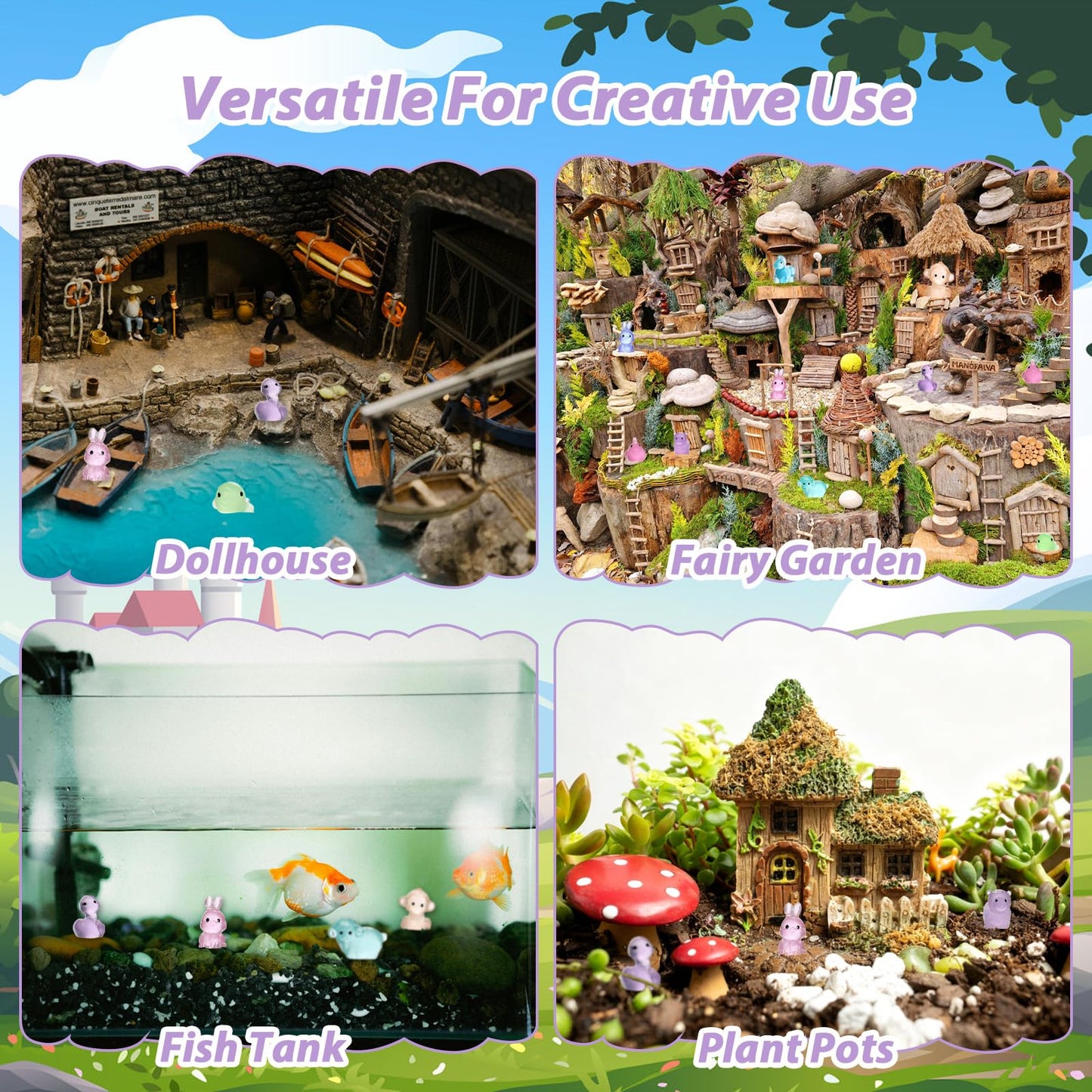 TINSKY 300 Pcs Mystery Mini Resin Animals Bulk Blind Bags, Mini Glow in The Dark Resin Animals Figures, Mystery Prizes for Classroom, Miniature Animals for Fairy Garden, Dollhouse, DIY Craft Decor