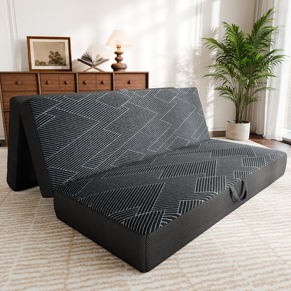 Tri Folding Mattress King Size - Foldable Mattress Trifold Memory Foam Mat with Washable Cover, Handle & Non-Slip Bottom Portable Foldable Floor Sofa Bed for Travel Camping Guest - 6 Inch, 80"x76"x6"