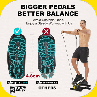 ZIWWVY Stepper Machine with Resistance Bands, Mini Stepper with 300LBS Weight Capacity, Twist Stepper for Full Body Workout, Adjustable Step Height, Smooth and Quiet, Step Machine for Men Women