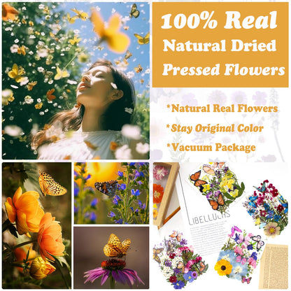 LUCISKY 99Pcs Pressed Dried Flowers and Butterfly for Resin Molds, Assorted Real Natural Flowers Leaves Stickers for DIY Art Nail Crafts, Jewelry, Candle, Soap Crafts Making