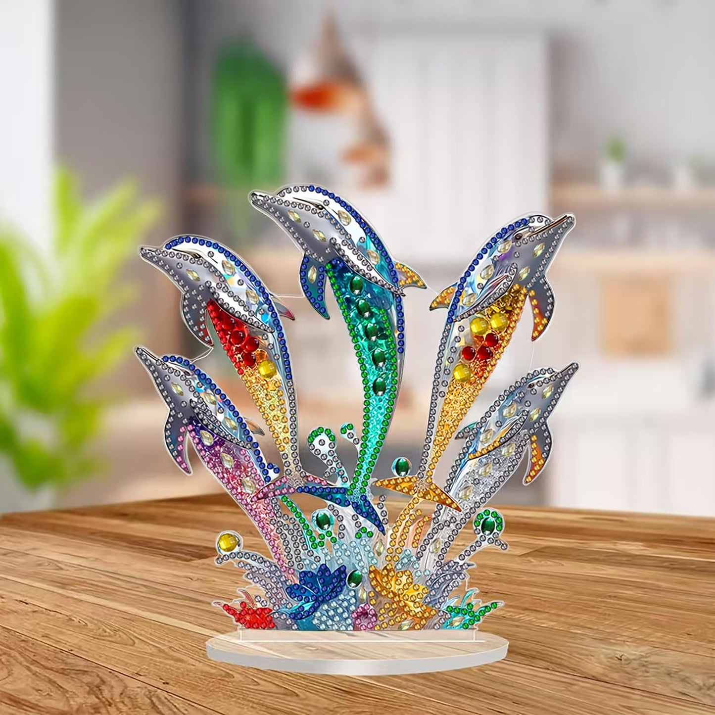 LIULIMI DIY 5D Painting Kits, Special Shaped Crystal Art Kit, Stand Up Acrylic Tabletop Ornament Making Kit, Two-Sided Painting, Great Holiday Gift(Dolphins)