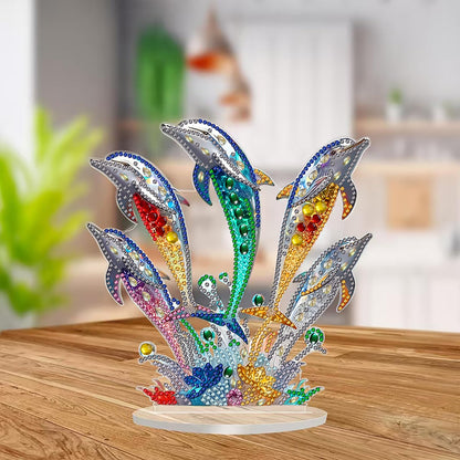 LIULIMI DIY 5D Painting Kits, Special Shaped Crystal Art Kit, Stand Up Acrylic Tabletop Ornament Making Kit, Two-Sided Painting, Great Holiday Gift(Dolphins)