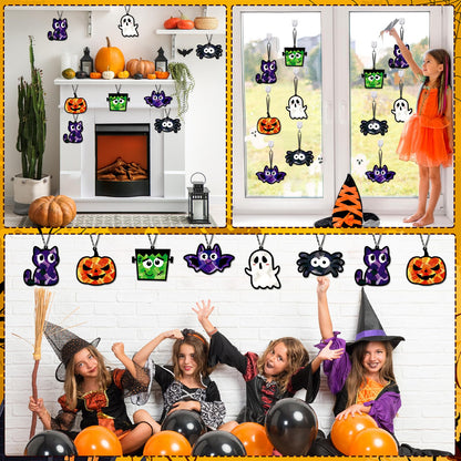 Lonfliness 36 Set Halloween Suncatchers Craft for DIY Pumpkin Ghost Cat Spider Window Tissue Paper Craft Kit Hanging Decor for Home Activity Art Project Birthday Party Favor Gift