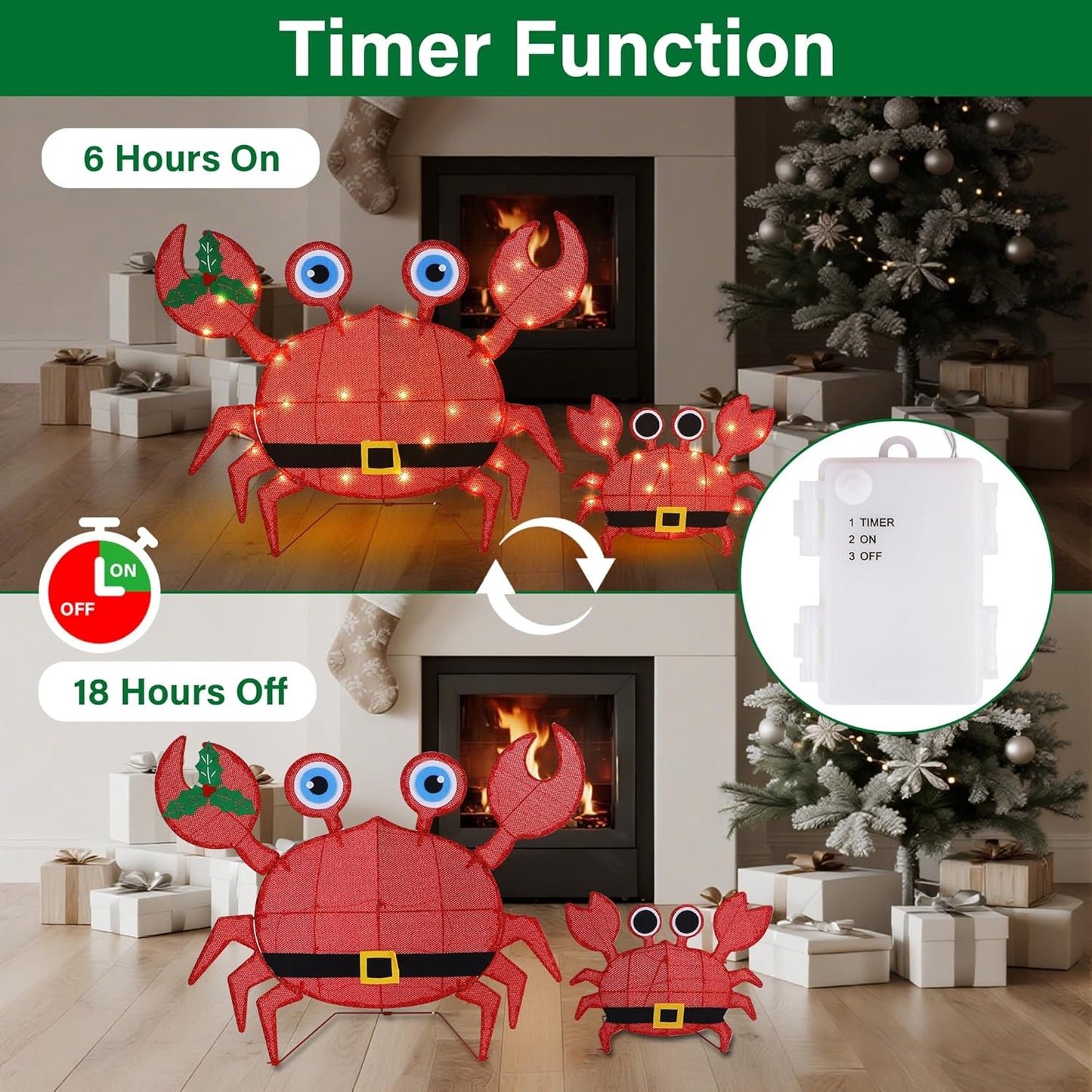 Set 2 2D Prsildan Outdoor Christmas Decorations - of LED Lighted Crab Yard Decor, Battery Operated Holiday Lawn Figures