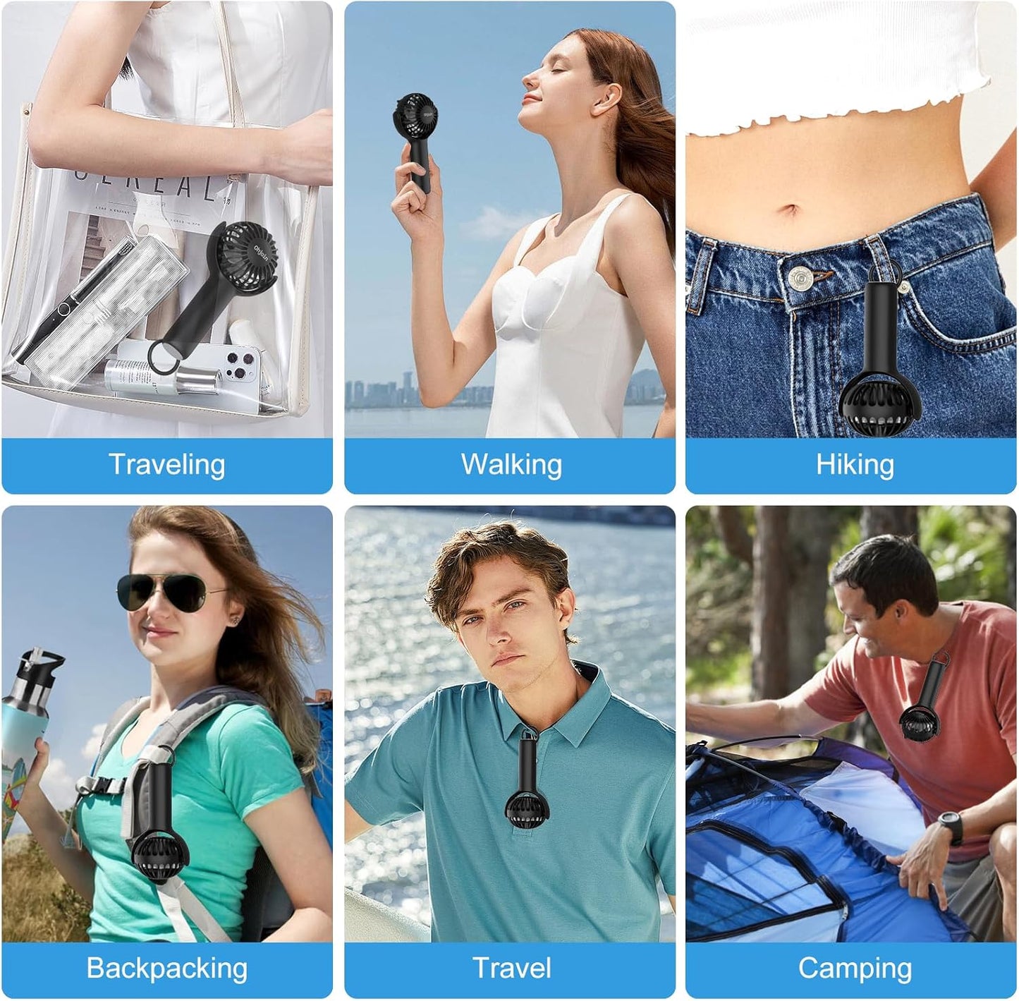 2 IN 1 Mini Portable Handheld Fan with Keychain Stand, Personal Powerful Cooling Fan, USB Rechargeable, Black