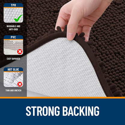 OLANLY Large Bathroom Rugs - Extra Soft Chenille Bath Mats | Quick Dry, Machine Washable, 40x32, Brown