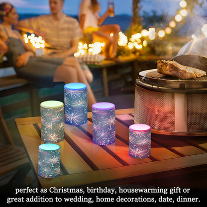 ALAZA Fireworks Blue Red 4th July Flickering Flameless Candles Battery Operated with Remote Timer,Tea Light Candles LED Pillar Votive Patriotic Candles Set of 2 for Outdoor Indoor Decorations