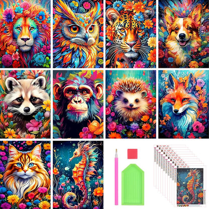 Stalente Diamond Painting Kits for Adults, 10 Pack 5D Diamond Art Kits for Beginners Round Full Drill Diamond Painting for Home Wall Decoration Gift 12×16inch, Animal